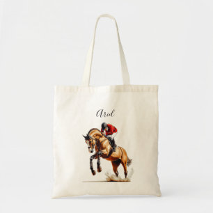 Horse and Rider Jumping  in Equestrian Action Tote Bag