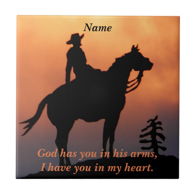 Horse and Rider Sunset Silhouette Tile (Front)