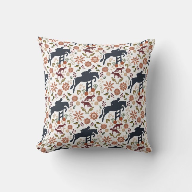 Horse and Rider Throw Pillow Equestrian Folk Art (Front)