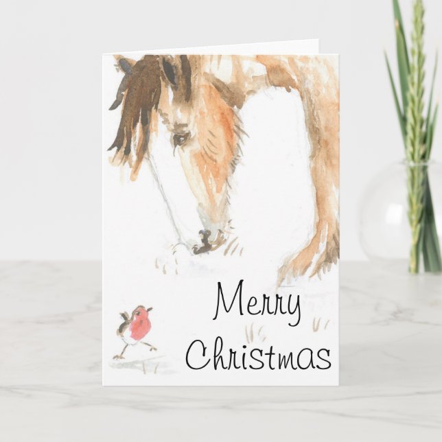 Horse and robin on Christmas morning Holiday Card (Front)