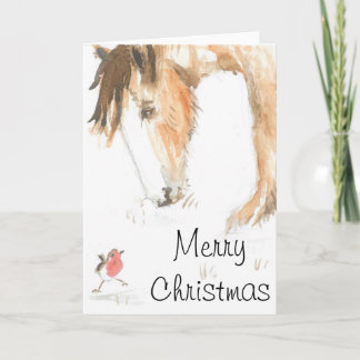 Horse and robin on Christmas morning Holiday Card