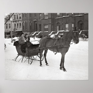 Horse and Sleigh, 1935. Vintage Photo Poster