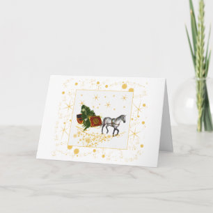 Horse and Sleigh with gold accents Holiday card