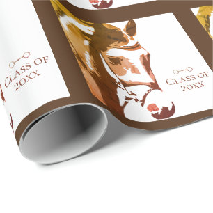 Horse and Snaffle Bit in Brown Graduation Class of Wrapping Paper