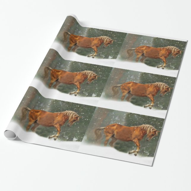 Horse and Snow Christmas Wrapping Paper (Unrolled)