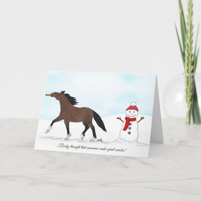 Horse and Snowman Festive Holiday Card (Front)