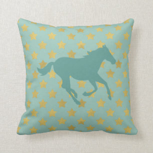 Horse and stars - Baby blue and golden Cushion