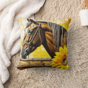 Horse and Sunflower Beautiful AI Art  Cushion