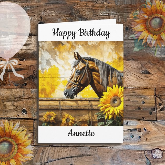 Horse and Sunflower Personalised Birthday Card (Creator Uploaded)