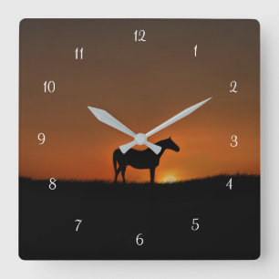 Horse and Sunrise Square Wall Clock