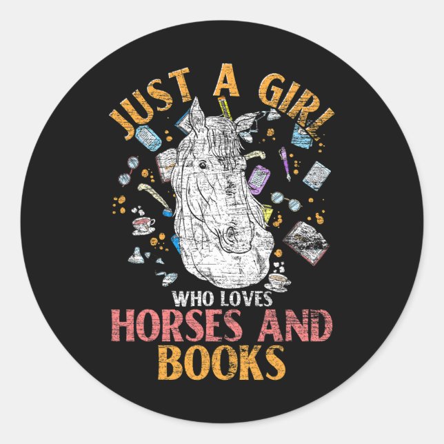 Horse Animal Bookworm Girls Horse Riding Book Love Classic Round Sticker (Front)