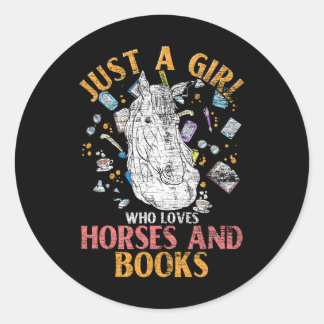 Horse Animal Bookworm Girls Horse Riding Book Love Classic Round Sticker