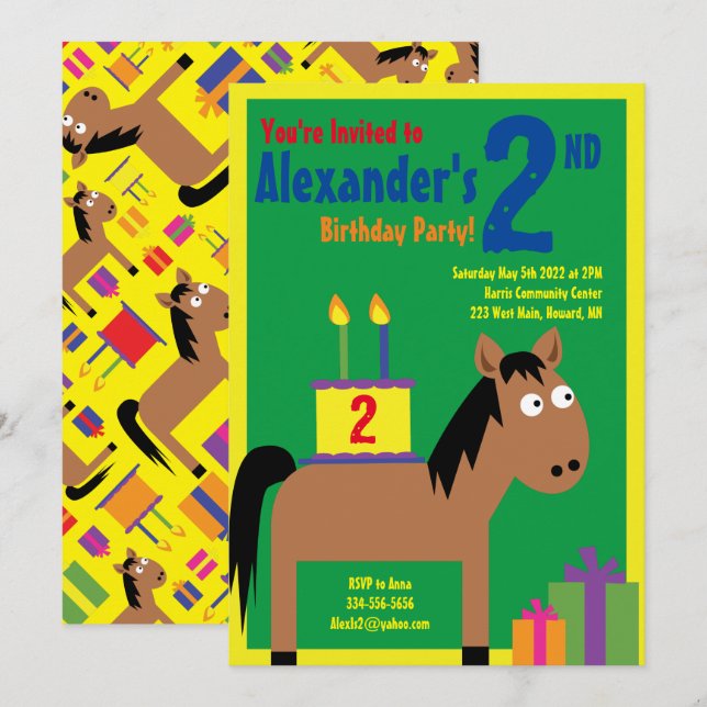 Horse Animal Kid's Birthday Party Invitations (Front/Back)