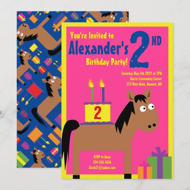 Horse Animal Kid's Birthday Party Invitations (Front/Back)