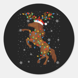 Horse Animal Santa Hat Ugly Christmas Tree Lights Classic Round Sticker