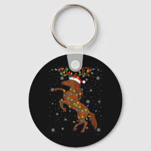 Horse Animal Santa Hat Ugly Christmas Tree Lights Key Ring