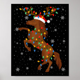 Horse Animal Santa Hat Ugly Christmas Tree Lights Poster