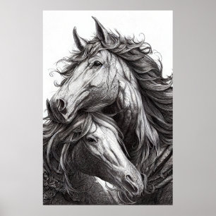 Horse Animal Wild Nature Illustration Line Epic Poster