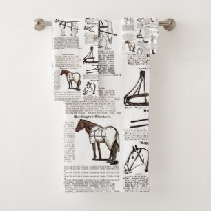 Horse Antique Advertising Newspaper Art Bath Towel Set