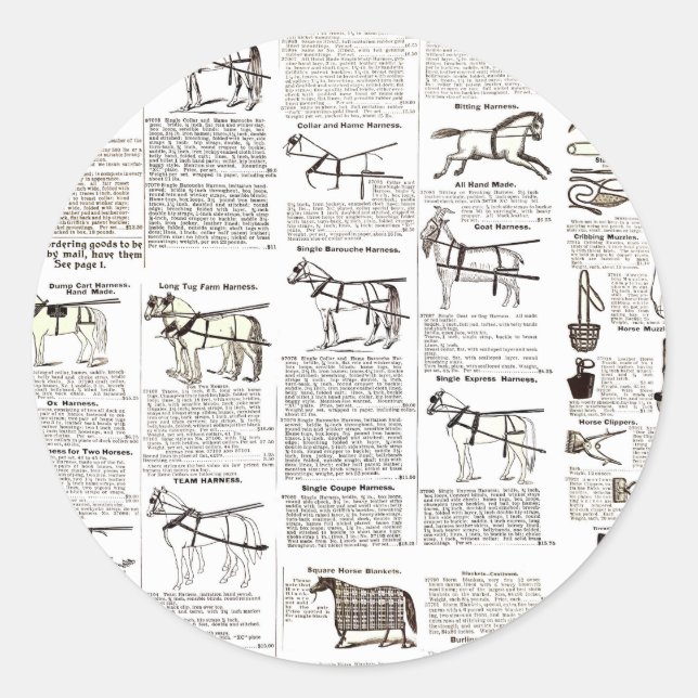 Horse Antique Advertising Newspaper Art Classic Round Sticker (Front)