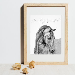 Horse art graphic pencil drawing black and white photo print