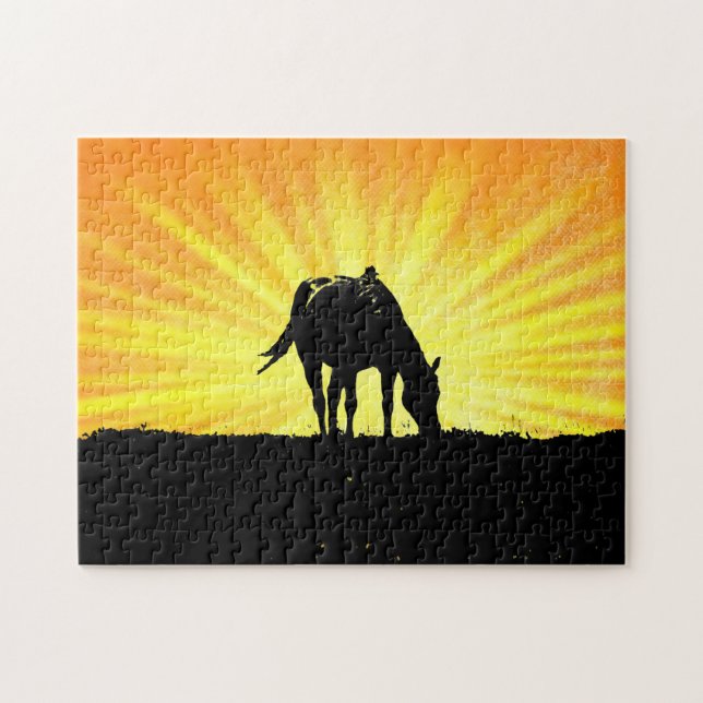 Horse Art Silhouette and Sun Burst Art Puzzle (Horizontal)