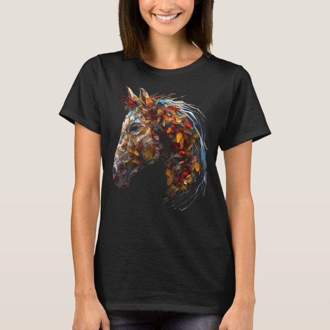 Horse Artwork  Autumn Leaves Riding Animal Horse T-Shirt (Front)