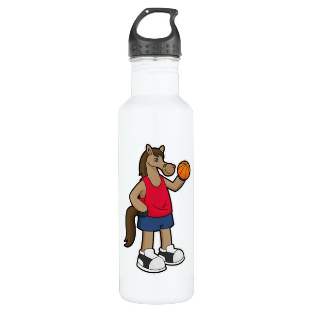 Horse as Basketball player with Basketball 710 Ml Water Bottle (Front)