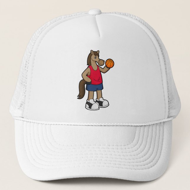 Horse as Basketball player with Basketball Trucker Hat (Front)