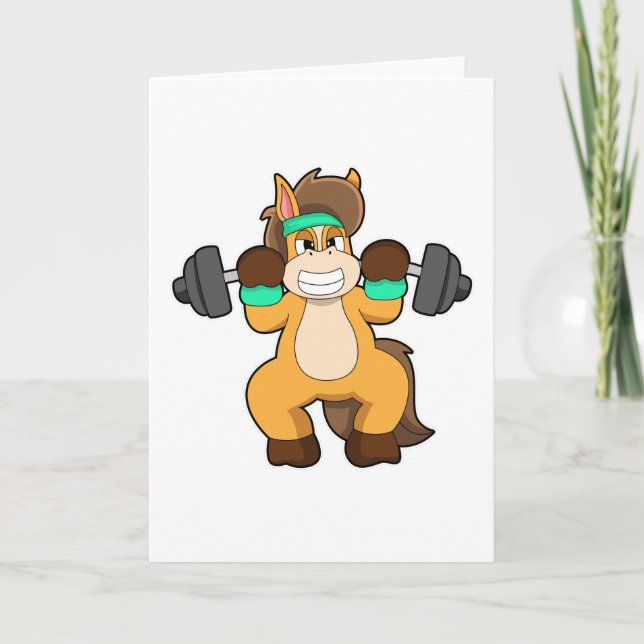 Horse as Bodybuilder with Barbell Card (Front)
