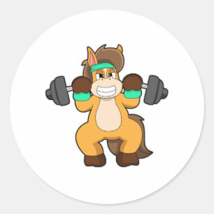 Horse as Bodybuilder with Barbell Classic Round Sticker