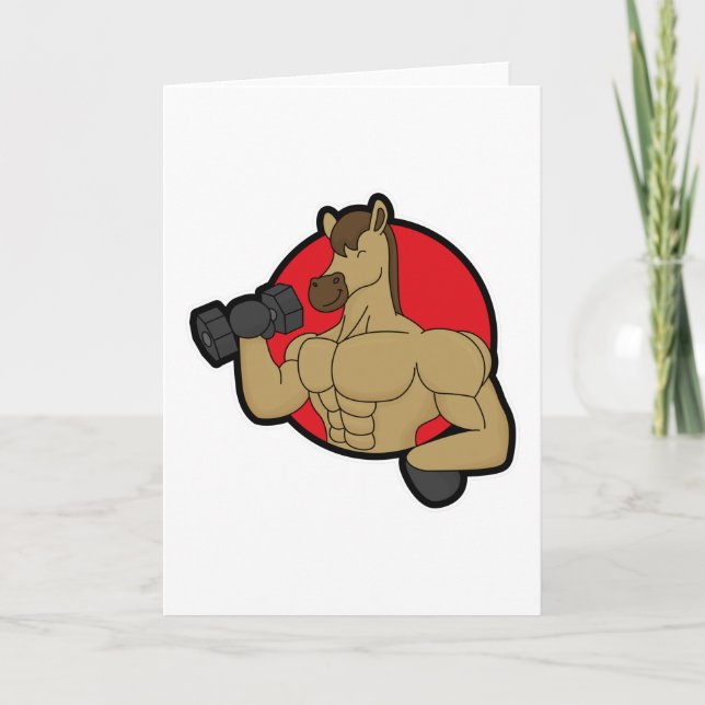 Horse as Bodybuilder with Dumbbell Card (Front)