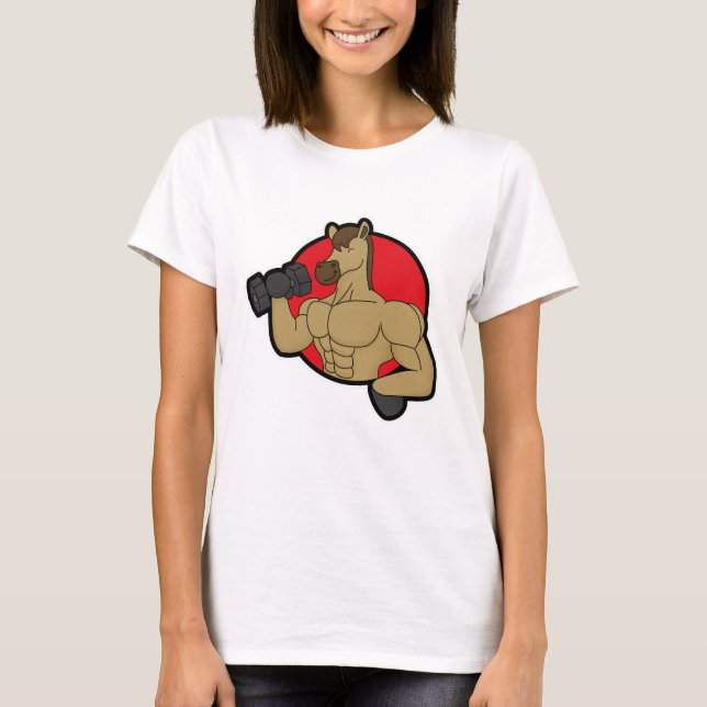 Horse as Bodybuilder with Dumbbell T-Shirt (Front)