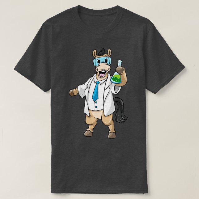 Horse as Chemist with Goggles and Test tube T-Shirt (Design Front)