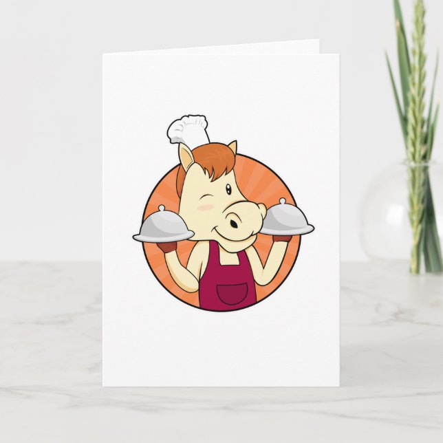 Horse as Cook with Serving platters Card (Front)