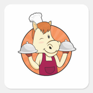 Horse as Cook with Serving platters Square Sticker