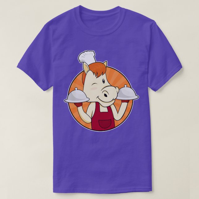 Horse as Cook with Serving platters T-Shirt (Design Front)