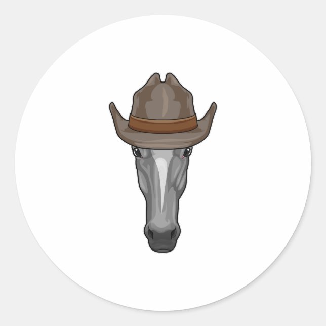 Horse as Cowboy with Hat Classic Round Sticker (Front)