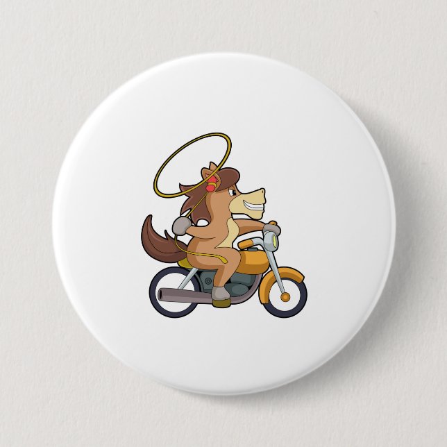 Horse as Cowboy with Lasso & Motorcycle 7.5 Cm Round Badge (Front)