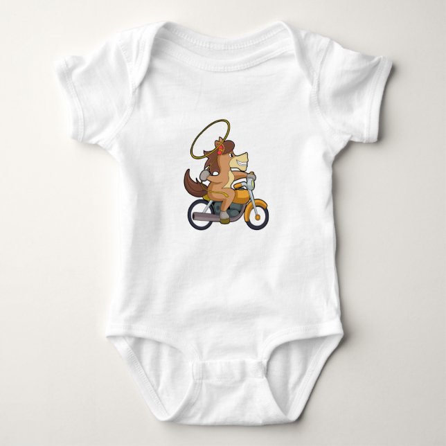 Horse as Cowboy with Lasso & Motorcycle Baby Bodysuit (Front)