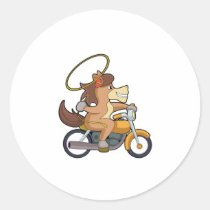 Horse as Cowboy with Lasso & Motorcycle Classic Round Sticker