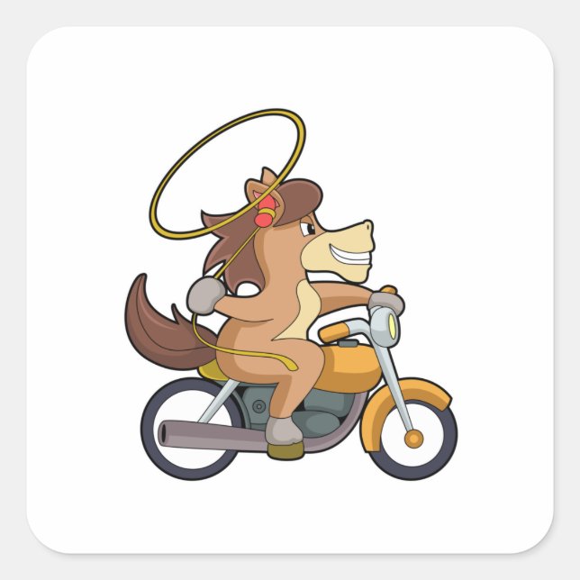 Horse as Cowboy with Lasso & Motorcycle Square Sticker (Front)