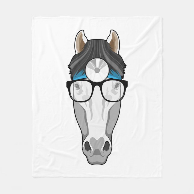 Horse as Doctor with Glasses Fleece Blanket (Front)