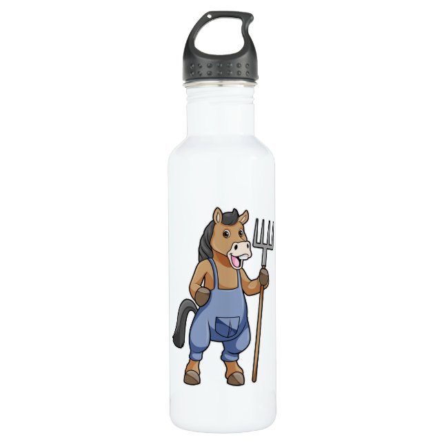 Horse as Farmer with Rake 710 Ml Water Bottle (Front)