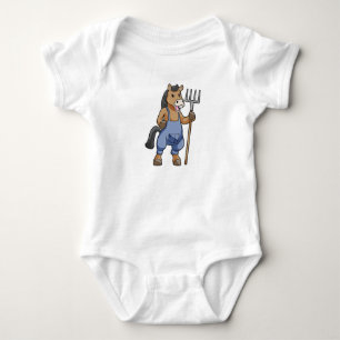 Horse as Farmer with Rake Baby Bodysuit