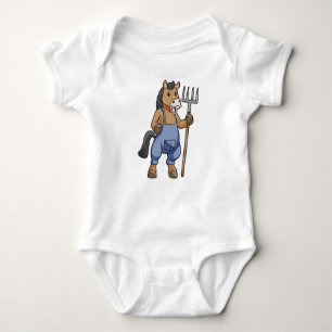 Horse as Farmer with Rake Baby Bodysuit