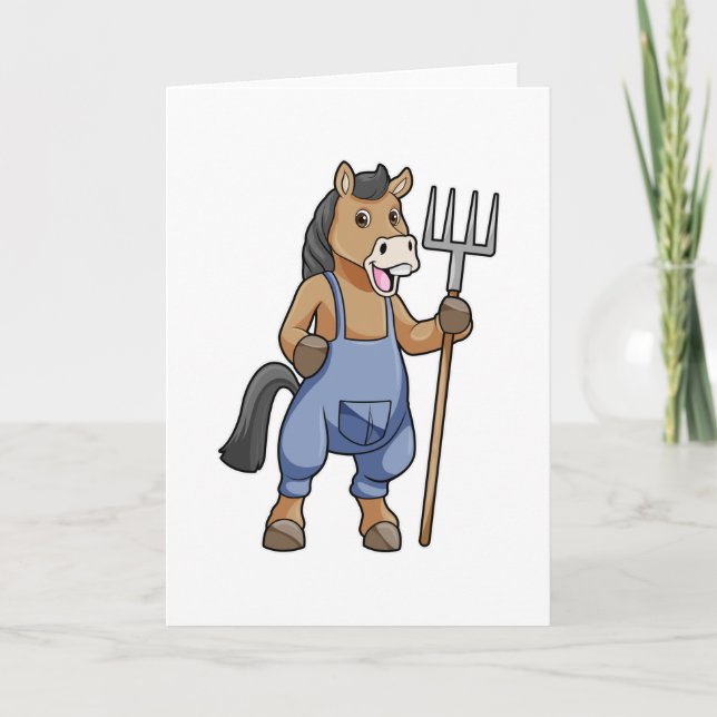 Horse as Farmer with Rake Card (Front)