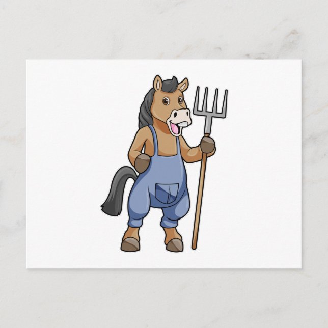Horse as Farmer with Rake Postcard (Front)