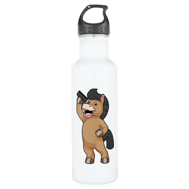 Horse as Hairdresser with Comb 710 Ml Water Bottle (Front)