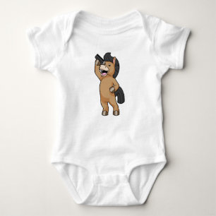 Horse as Hairdresser with Comb Baby Bodysuit